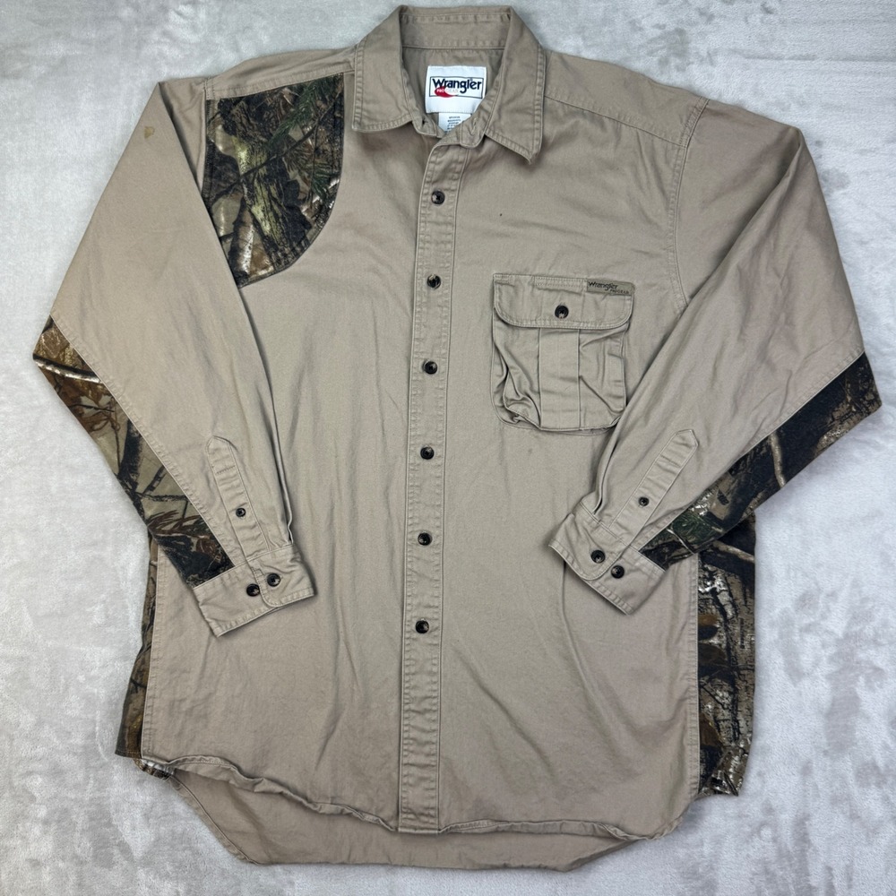 Wrangler Shirt Mens 17.5 Brown Regular Hunting Realtree Camo Pro Gear